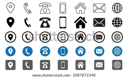 Best contact icon set. Business card contact information icon sets with different styles.