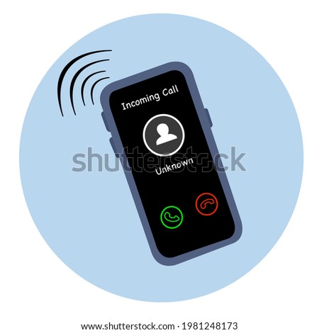 Vector illustration of an incoming call from an unknown number to a smartphone, containing an answer button and a dismiss button. Can be used for icons, posters, backgrounds, signs, and more.