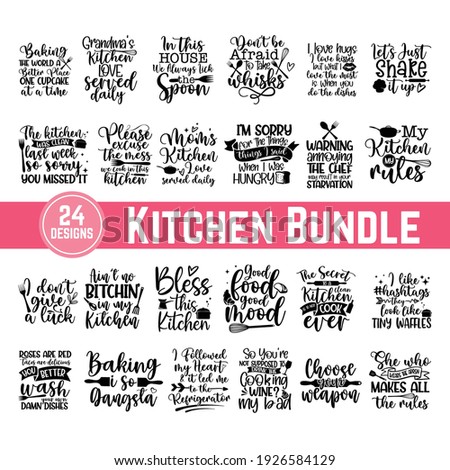 Hand drawn kitchen quotes set, Inspirational vector typography, Wall decor art prints collection, decoration isolated on white background