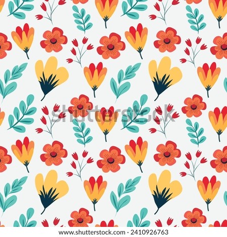 Whimsical Blooms A Seamless Burst of Color on a White Canvas - Vector Floral Textile Design