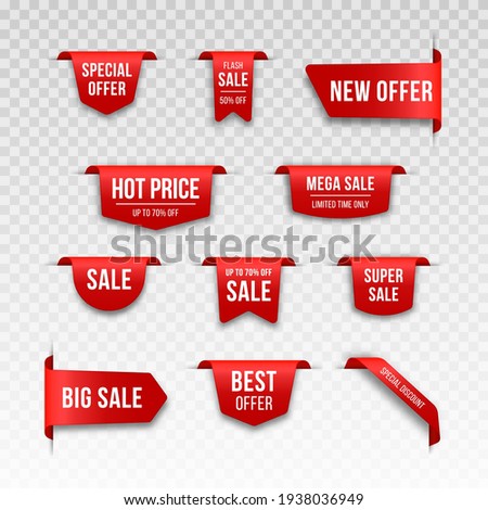 Set of red Price tags. Tag design for black friday. Realistic sales label.