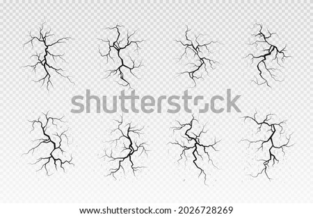 Hand drawn cracked surface set. Lots lines of crack ground for abstract background. Dark hole in a wall or in the ground.