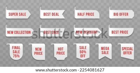 Set of white Price tags. Tag design for black friday. Realistic sales label.