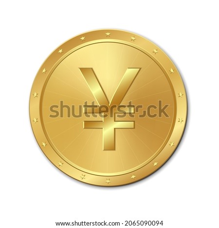 Gold coin with symbol yen. Vector illustration.	
