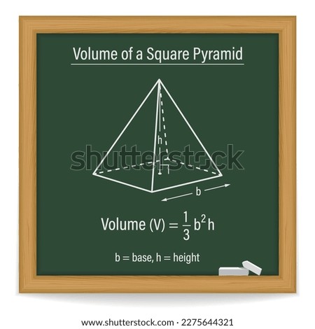 Volume of a Square Pyramid  on a chalkboard. Vector illustration.
