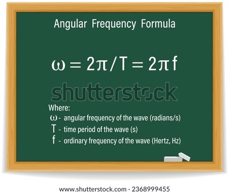 Angular Frequency Formula on a green chalkboard. Education. Science. Formula. Vector illustration.