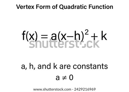 Vertex Form of Quadratic Function on the white background. Education.  Science. Vector illustration.