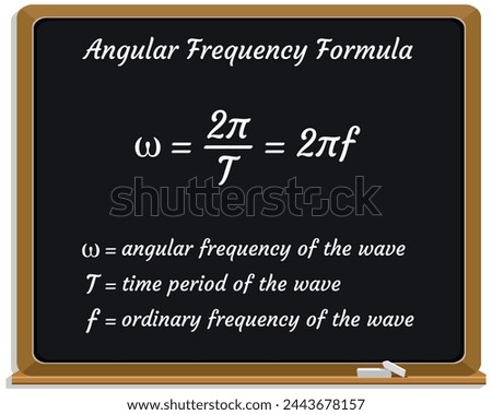 Angular Frequency Formula on a black chalkboard. School. Physics Formula. Vector illustration.