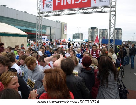 RIGA, LATVIA - MAY 17: Riga Marathon 2009 - Marathon finish line, May 17, 2009 in Riga, Latvia