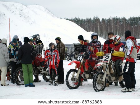 RIGA, LATVIA - JANUARY 7: unidentified Amateur motocross riders at Winter motocross championship, Jan 7, 2011 at \