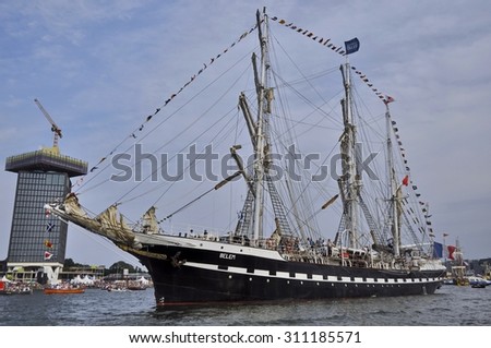 Port Amsterdam, Amsterdam, the Netherlands - August 23, 2015: The Belem tall ship (France) on the last day of the SAIL (www.sail.nl), an international public nautical event held once in every 5 years.