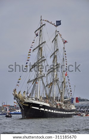 Port Ijhaven, Amsterdam, the Netherlands - August 23, 2015: The Belem tall ship (France) on the lsat day of the SAIL (www.sail.nl), an international public nautical event held once in every 5 years.