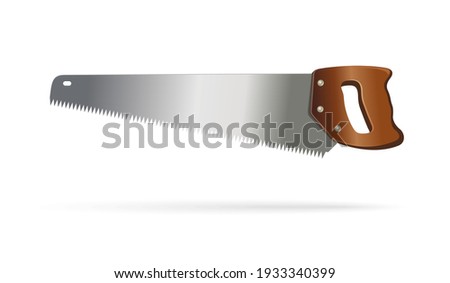 Agricultural tool - hacksaw. Handsaw. Arm-saw. Hand saw with wooden handle. Vector illustration isolated on white