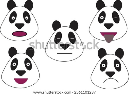 Five expressions of pandaman : shock, not interested, happy, sad, tongue sticking out. 