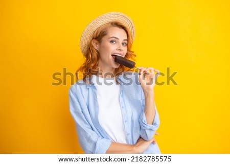 Image, Stock Photo Cool female eating ice cream on beach