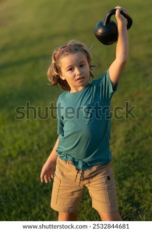 Similar – Image, Stock Photo Sportsman training on backyard and watching tutorial on laptop