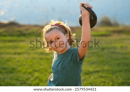 Similar – Image, Stock Photo Sportsman training on backyard and watching tutorial on laptop