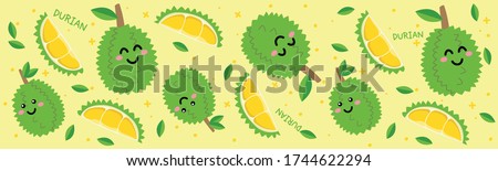 Cartoon durian happy time and smiling concept. 