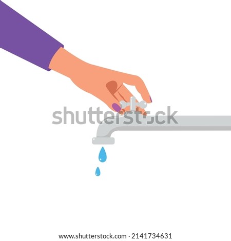 Hand opens or closes a water tap, save water,concept of eco and world water day.