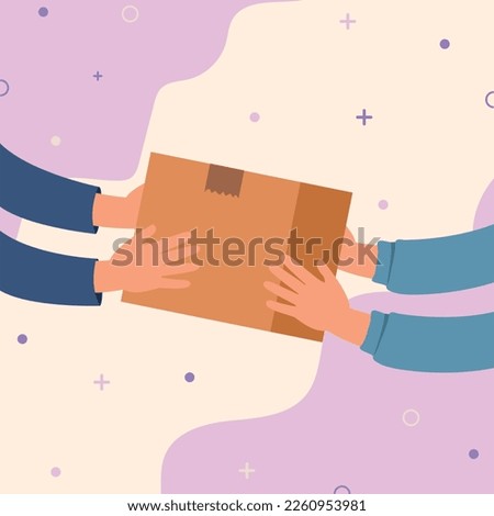 Hands holding a box of shipping service, postal service, Giving a box concept.