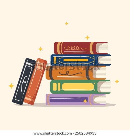 Stack of books, Book school library, books standing vector. Pile of books vector illustration.