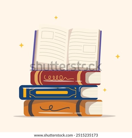 Pile of books vector illustration. Stack of books, Book school library, books standing vector.