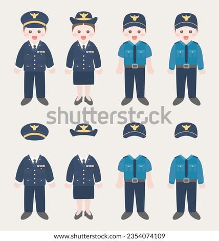 Police officers in uniform. Vecter character illustration set.
