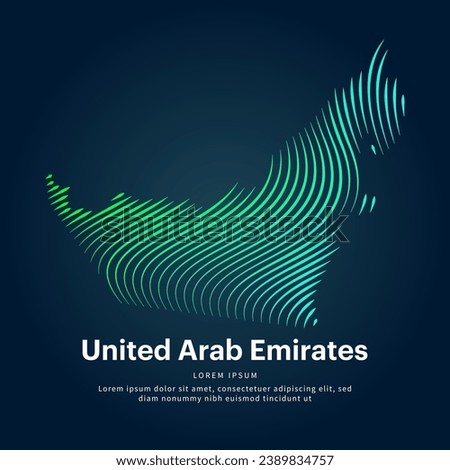 simple logo map of United Arab Emirates Illustration in a linear style. Abstract line art United Arab Emirates map Logotype concept icon. Vector logo UAE color silhouette on a dark background. EPS 10
