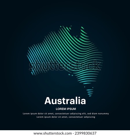 simple logo map of Australia Illustration in a linear style. Abstract line art Australia map Logotype concept icon. Vector logo Australia map color silhouette on a dark background. EPS 10