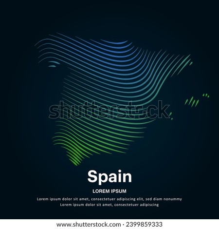 simple logo map of Spain Illustration in a linear style. Abstract line art Spain map Logotype concept icon. Vector logo Spain map color silhouette on a dark background. EPS 10