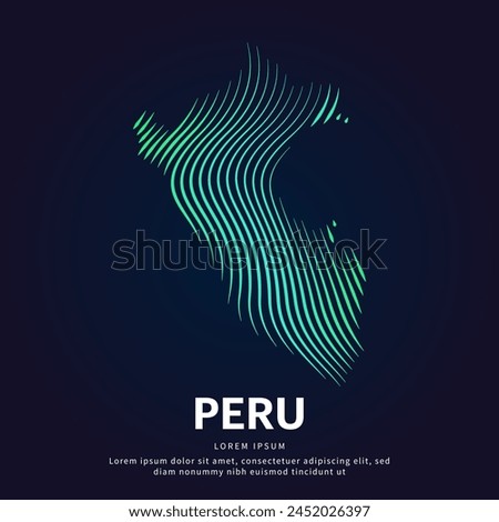 simple logo map of Peru Illustration in a linear style. Abstract line art Peru map Logotype concept icon. Vector logo Peru color silhouette on a dark background. EPS 10