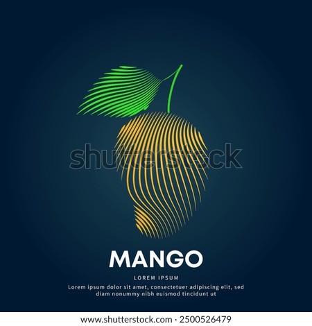 simple logo mango Illustration in a linear style. Abstract line art Fresh mango Ecology Logotype concept icon. Vector logo mango with leaf color silhouette on a dark background. EPS 10