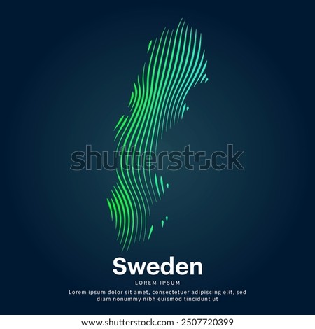 simple logo map of Sweden Illustration in a linear style. Abstract line art Sweden map Logotype concept icon. Vector logo Sweden map color silhouette on a dark background. EPS 10