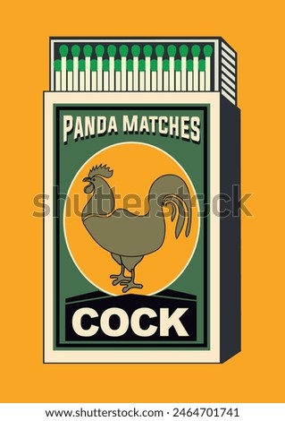 Chicken, pullet, bantam, bird, barnyard fowl, duck illustration in Matchbox art and matches vector. Vintage and antique matchbox packaging design illustration. retro style packaging. old style design.