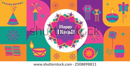 Diwali festival flat modern elements illustration and icon set for graphic and web design templates or deepavali firecrackers, diwali crackers flat vector, color full vector fireworks