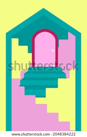 Vector Illustration of Stairs Pink Yellow Green for Sticker or T shirt Design