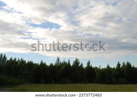 Similar – Image, Stock Photo Autumn field under cumulus clouds in sunlight