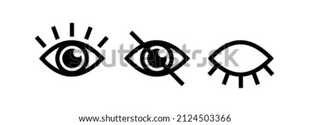 A set of eye icons. Open eye, closed eye, viewing is unavailable. A view or visibility symbol. Isolated vector illustration on white background.