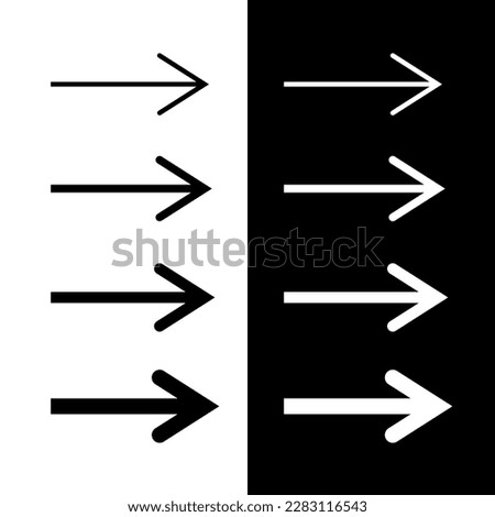 Arrow icons set. Arrows of different thicknesses. Symbol of movement or path. Direction indicator.