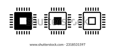 Chip icons set. Microchip or integrated circuit (IC) pictogram. Symbol of technology, computer and processor or electronic circuit.