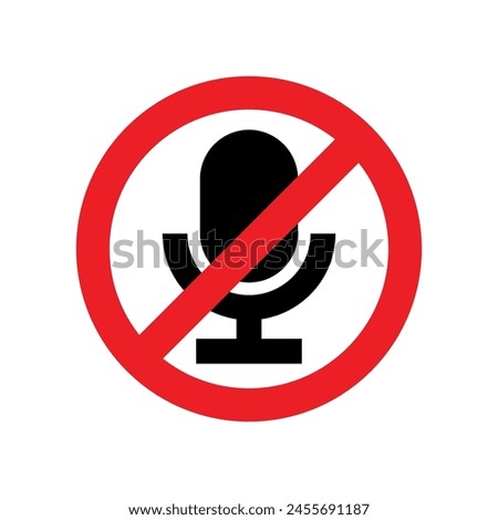 Crossed out microphone (mike) icon. Symbol of voice or sound. Pictogram for turning the sound on and off. An attribute of a singer, speaker, or announcer.