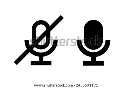 Crossed out microphone (mike) icon. Symbol of voice or sound. Pictogram for turning the sound on and off. An attribute of a singer, speaker, or announcer.