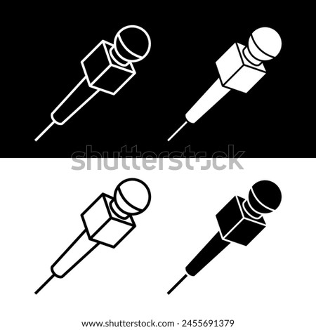 Reporter microphone (mike) icon. Symbol of voice or sound. Pictogram for turning the sound on and off. An attribute of a singer, speaker, or announcer.