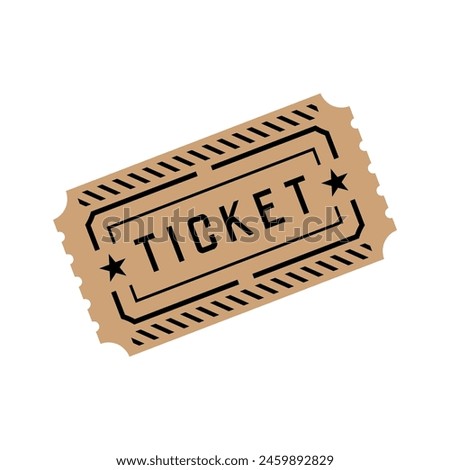 Ticket icon. Symbol of payment or cash register, sports match or cinema. Document for travel on public transport. Attribute of a cinema, theater or concert.
