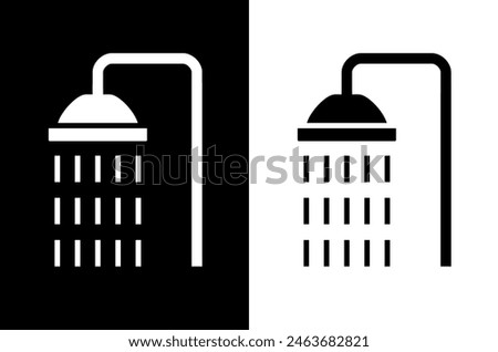 Shower icon. Designation of a shower stall on the beach. Shower head pictogram. Symbol of bathroom, watering or cleanliness. Hygiene or bathing.