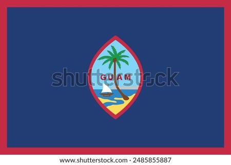 Flag of Guam. Blue and red flag with a palm tree of the island of Guam. State symbol of the territory of Guam.