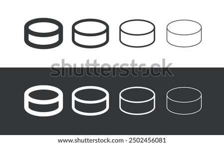 Hockey puck icon. Ice hockey game attribute. Sports equipment.