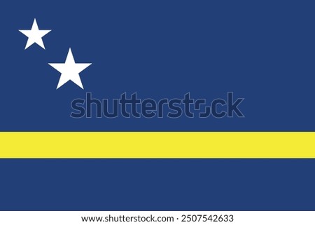 Flag of Curacao. Blue flag with stars and yellow stripe. National symbol of the island of Curacao, part of the Kingdom of the Netherlands.