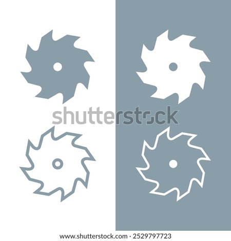 Circular saw blade icon. Construction, sawmill symbol. Power tool for cutting wood. Flat metal disc with teeth.