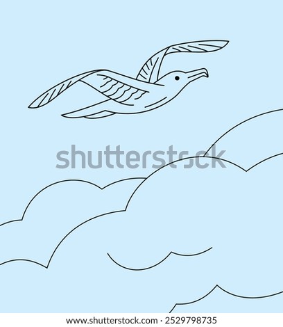 Stylized illustration of a bird. Icon of a soaring bird, seagull, albatross or frigate. Symbol of Kiribati and freedom.